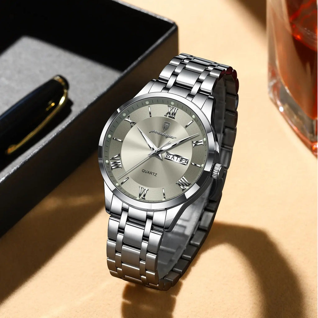 Poedagar 978 Luxury Quartz Watches Stainless Steel Bracelet Watch for Men Luminous Waterproof Mens Watch