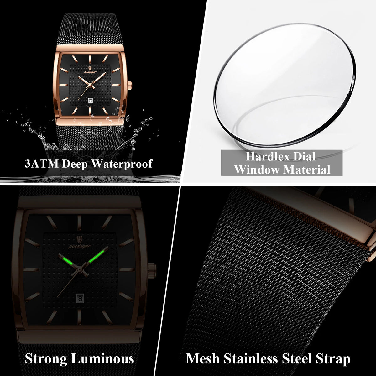 Poedagar 885 Luxury Men's Quartz Watches Stainless Steel Mesh Date Wristwatch Luminous Waterproof Watch for Men Montre Homme