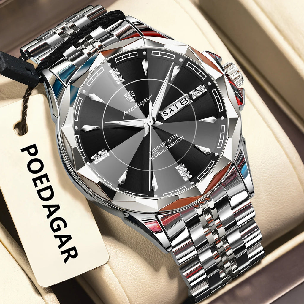Poedagar 674 Luxury Men's Watches Business Stainless Steel Quartz Watch Waterproof Luminous Calendar Reloj Wristwatch for Men