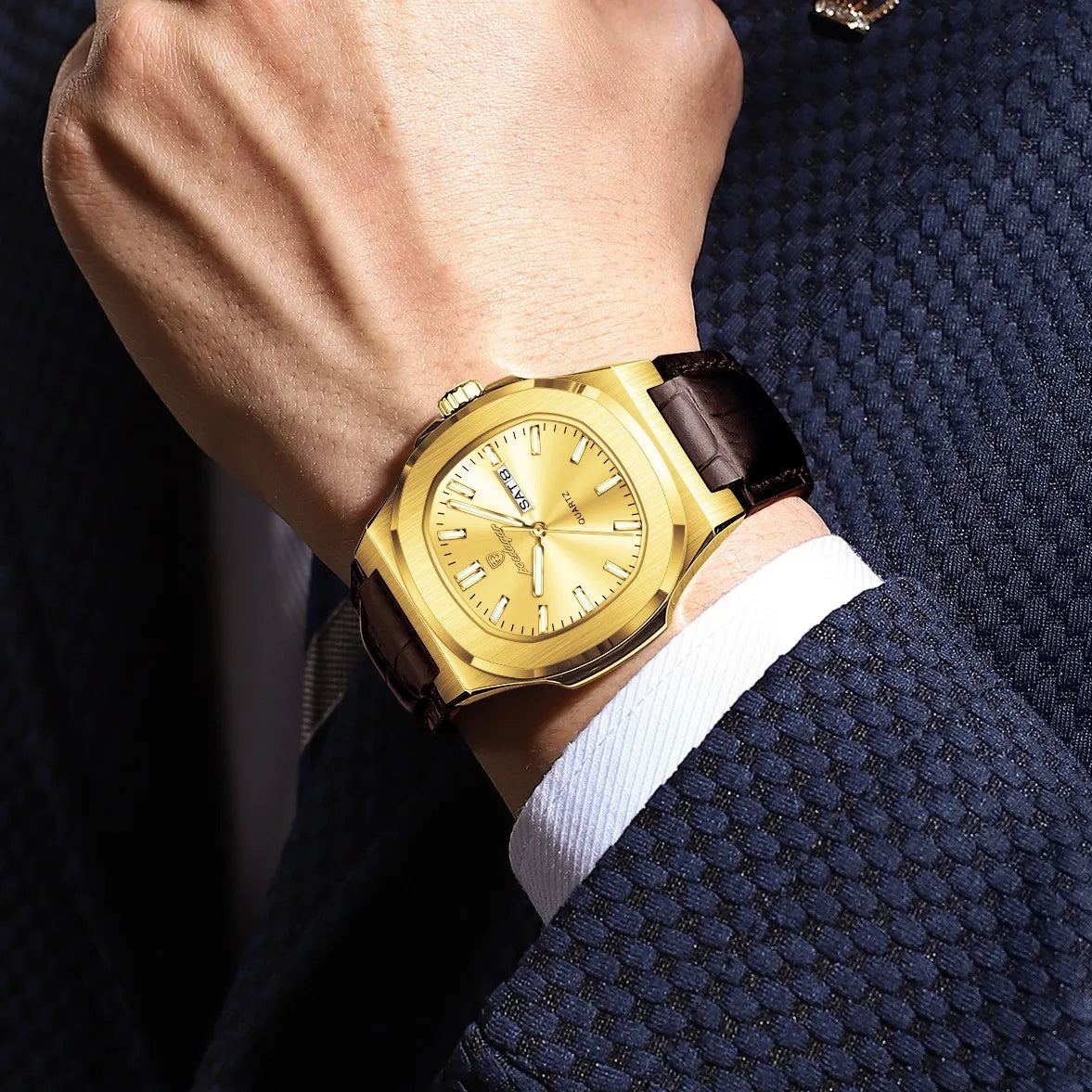 Poedagar 853 Luxury Men Watch Luminous Waterproof Calendar Fashion Quartz Wristwatch Business Leather Montre Relojes Hombre