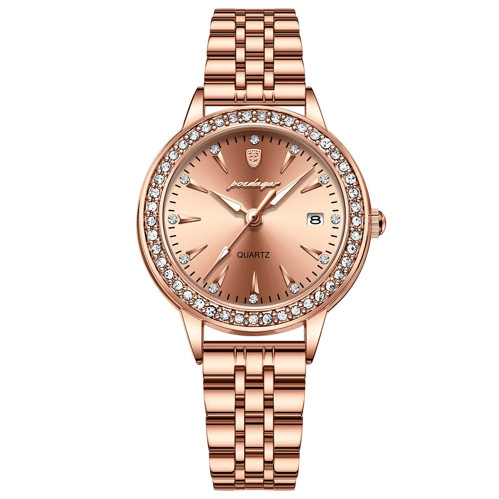 Poedagar Luxury Rose Gold Stainless Steel Ladies Wristwatch Diamond Quartz Watches Wristwatch Waterproof Date Watch Women