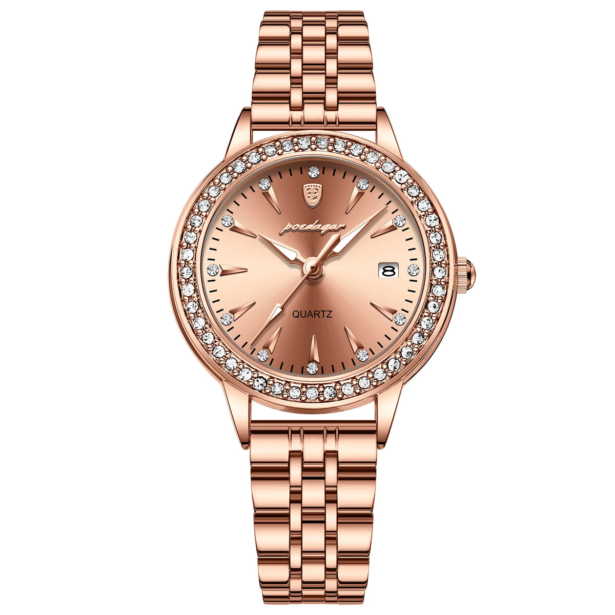 Poedagar Luxury Rose Gold Stainless Steel Ladies Wristwatch Diamond Quartz Watches Wristwatch Waterproof Date Watch Women