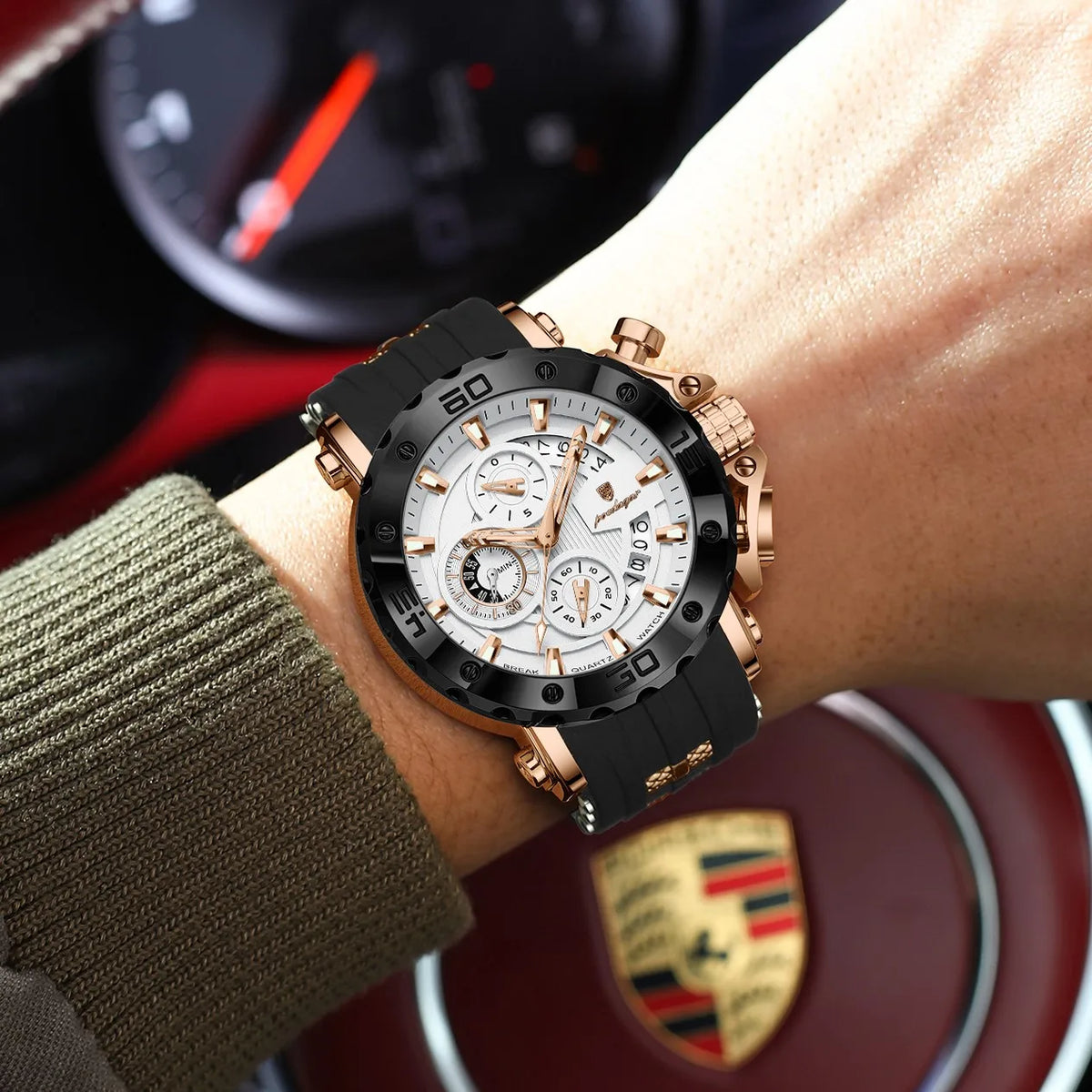 Mens Watch Luxury Poedagar 892 Silicone Strap Waterproof Quartz Watches Montre Luminous Sports Chronograph Watch for Men Relogio