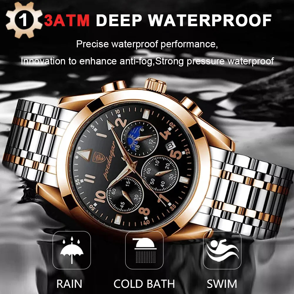 Poedagar Fashion Men Watch Waterproof Luminous Quartz Watches Calendar Stainless Stain Wrist Watch for Men