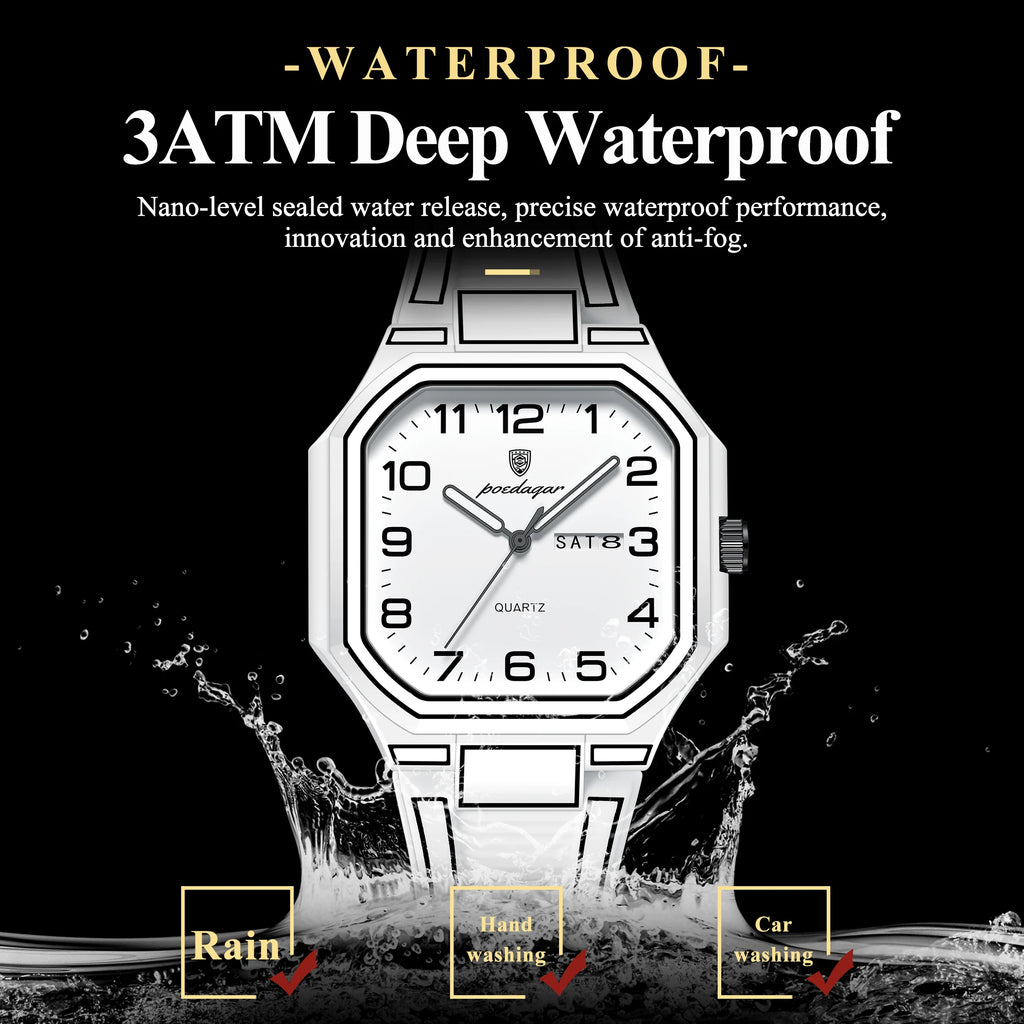 Poedagar 608 High Quality Quartz Sport Watch with Luminous Function 3ATM Waterproof Silicone Strap Wristwatch for Men