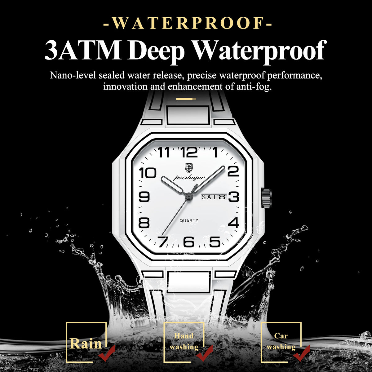 Poedagar 608 High Quality Quartz Sport Watch with Luminous Function 3ATM Waterproof Silicone Strap Wristwatch for Men