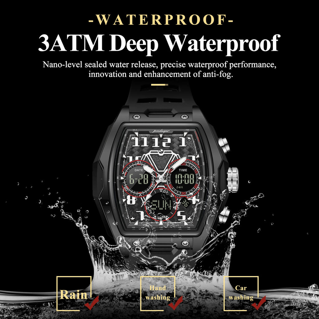 Poedagar 636 Men's Watch Analog-Digital Silicone Strap Quartz Watches Trendy Sport Dual Display Montre Waterproof Luminous Watch