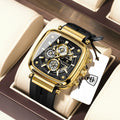 Poedagar 849 Luxury Mens Watch Square Case 3-Eye Chronograph Quartz Wristwatch Silicone Strap Luminous Waterproof Watch Montre