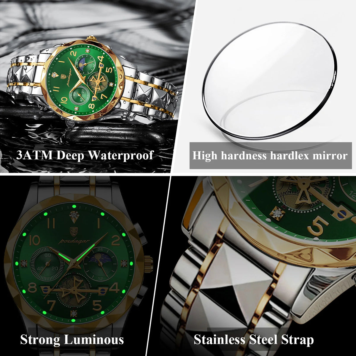 Poedagar 972 Luxury Men's Quartz Watches High Quality Montre Homme Stainless Steel Waterproof Wristwatch Luminous Watch for Men