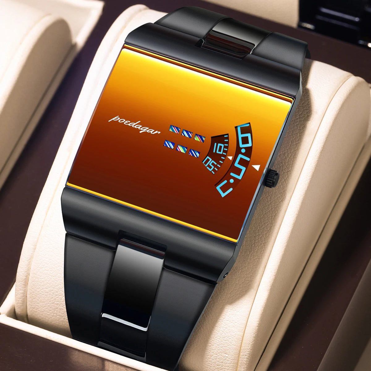 Poedagar 857 Top Rectangle Alloy Case Men's Watch 3BAR Waterproof Fashion Quartz Stainless Steel Band Wristwatch