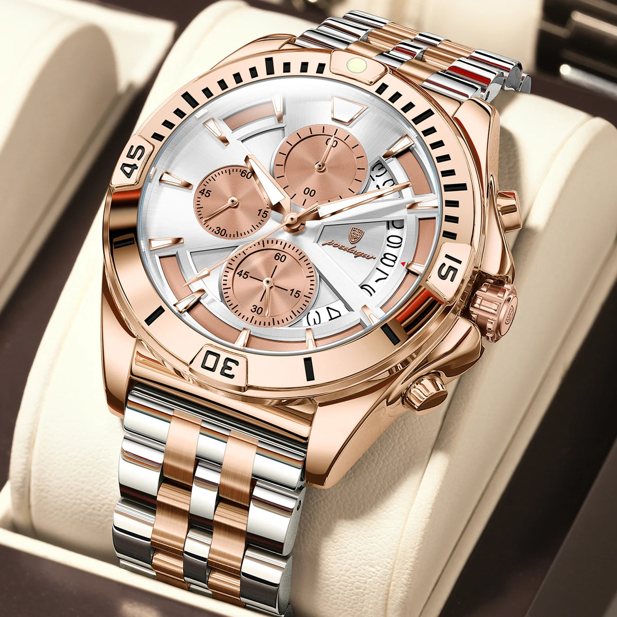 Poedagar 695 Men's Chronograph Watch Stainless Steel Waterproof Sport Daily Wear Casual Luminous Chronograph Montre Homme