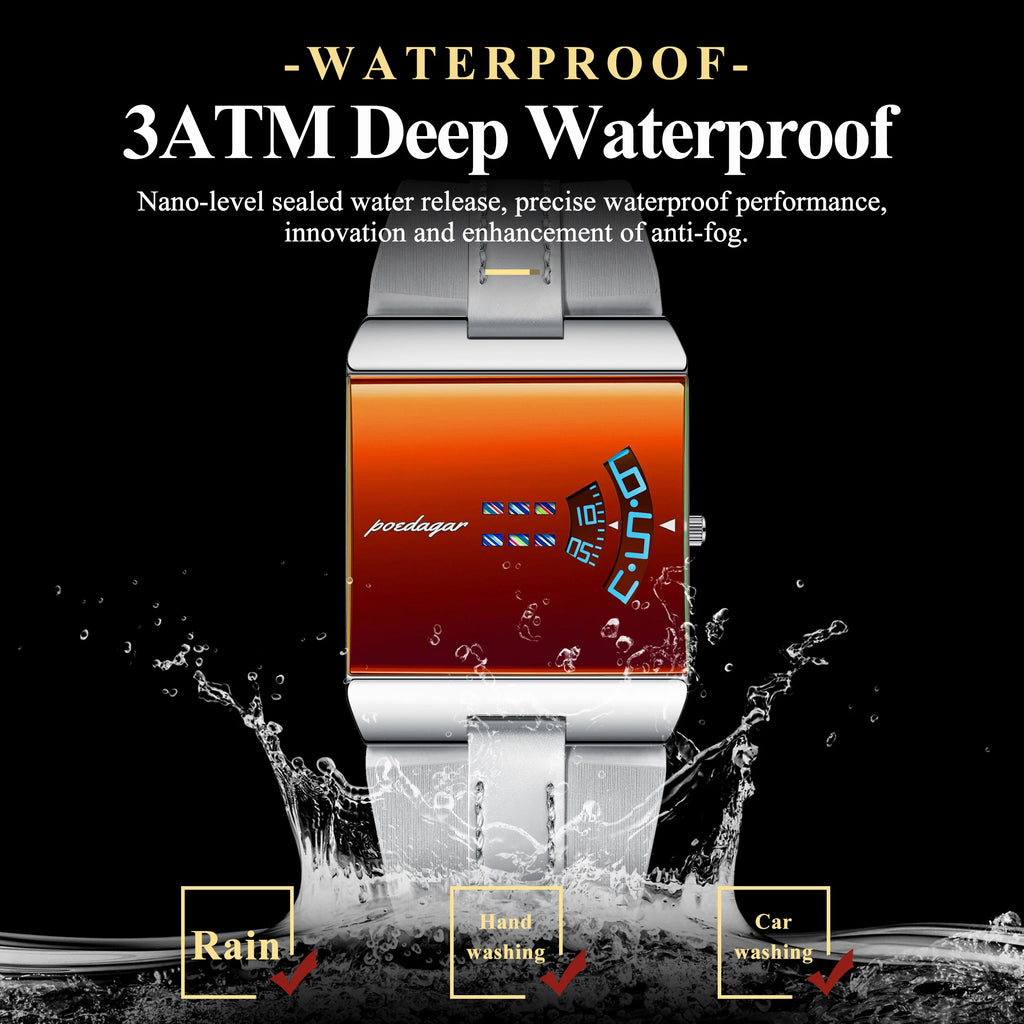 Poedagar 857 Luxury Men Watch Leather Strap Red Mirror Dial Quartz Wristwatch Waterproof Daily Wear Watch for Men Factory Direct