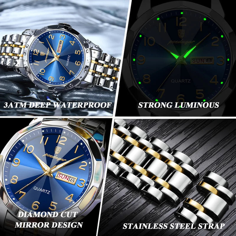 Poedagar New ArrivalsLuxruy Men's Watches Waterproof Luminous Quartz Watches Stainless Steel Watch for Men