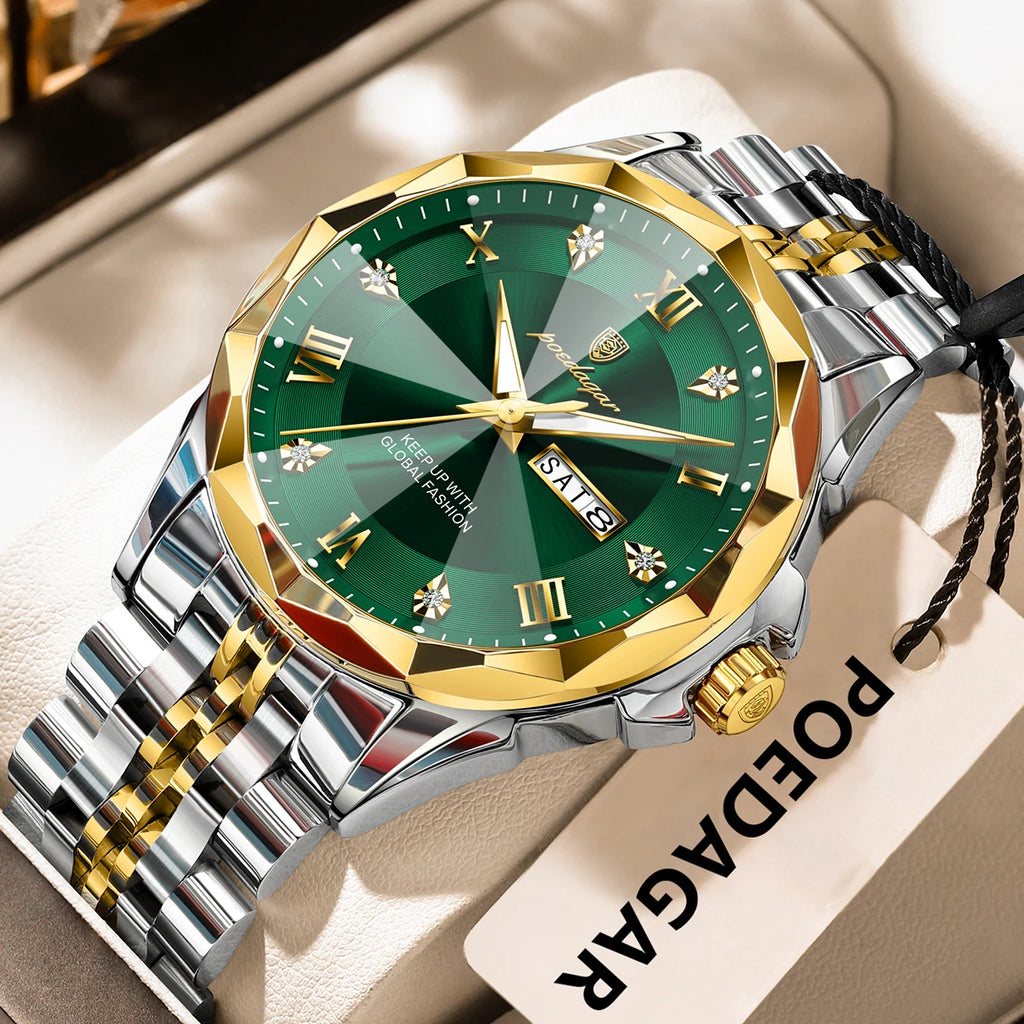 Poedagar 698 Luxury Men Quartz Watch Waterproof Luminous Business Montre Homme Stainless Steel Strap Calendar Watch for Men