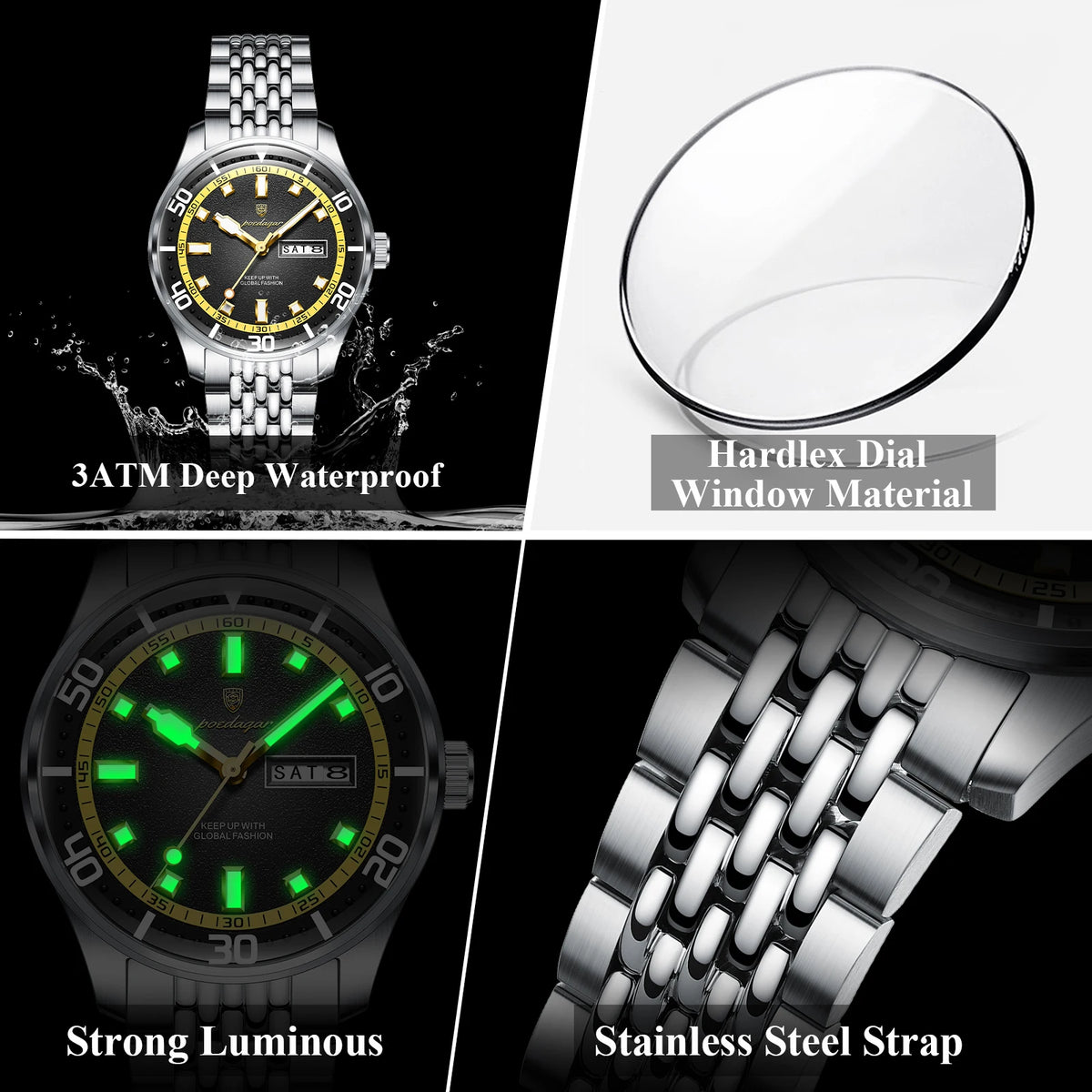 Poedagar 609 Men's Watches Luxury High Quality Waterproof Quartz Watch Montre Luminous Stainless Steel Date Wristwatch for Men