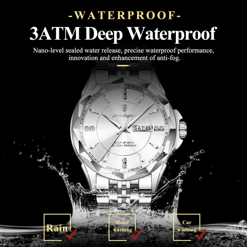 Poedagar 674 Luxury Men's Watches Stainless Steel Quartz Wristwatch Reloj Hombre Waterproof Luminous Calendar Watch for Men