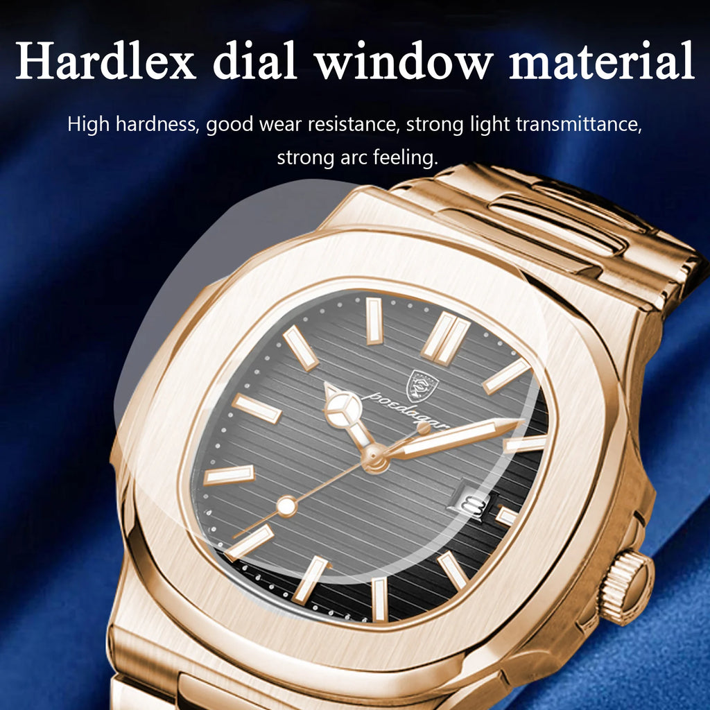 Poedagar 613 Luxury Stainless Steel Mens Watch Waterproof Luminous Quartz Watches for Men