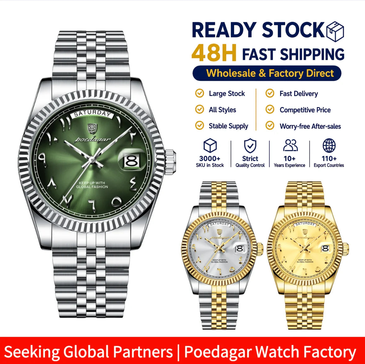 Poedagar 845 Luxury Men's Watch Arabic Dial Stainless Steel Bracelet Montre Waterproof Wristwatch Business Quartz Watch for Men