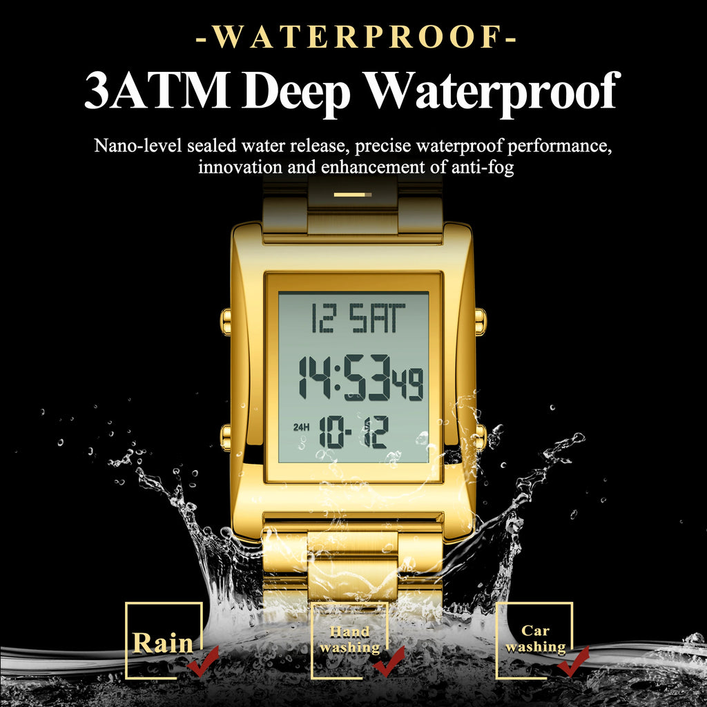 CAREKISO Original Men Watch Waterproof Week Calendar Alarm Man Wristwatch Rectangle Stainless Steel Electronic Men's Watches
