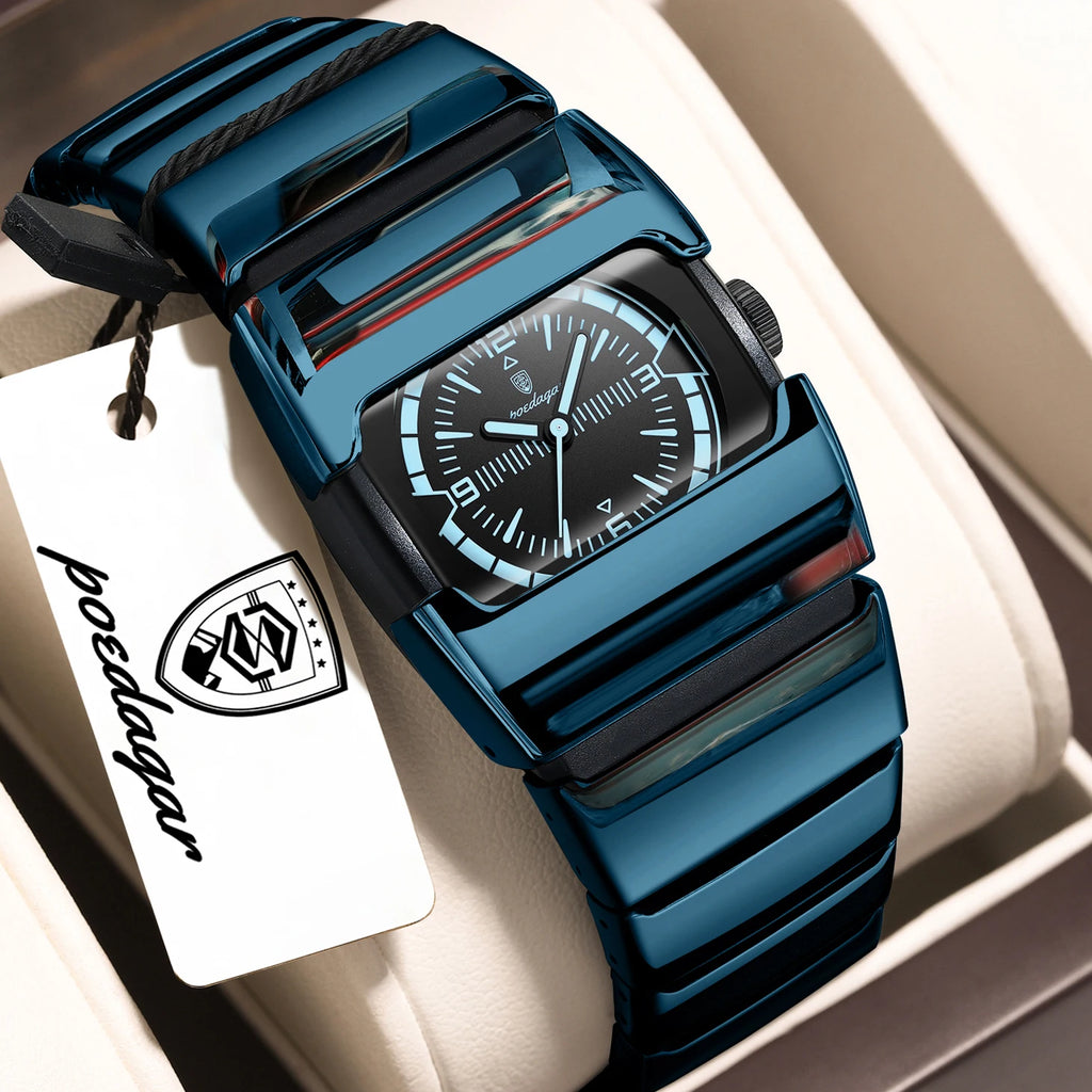 Poedagar 846 Luxury Men Square Quartz Watch Stainless Steel Strap Hardlex Glass 3ATM Waterproof Luminous Wrist Watch Wholesale
