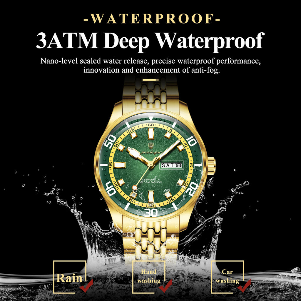 Poedagar 609 Men's Watches Waterproof Luminous Montre Homme Stainless Steel Date Day Luxury Fashion Quartz Wristwatch for Men