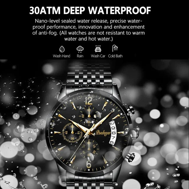 Poedaga New Fashion Watch for Men Luxury Leather Men Wrist Waterproof Luminous Quartz Watches Chronograph Sport Men Watch Wrist