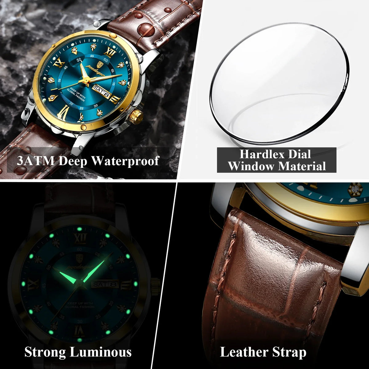 Poedagar 936 Wholesale High Quality Leather Men's Wrist Watch Waterproof Luminous Quartz Watches for Men