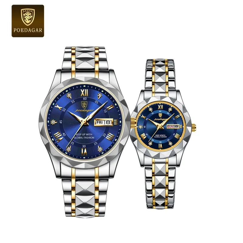 Poedagar Luxury Fashion Quartz Watches for Men Women Waterproof Luminous Stainless Couple Watches