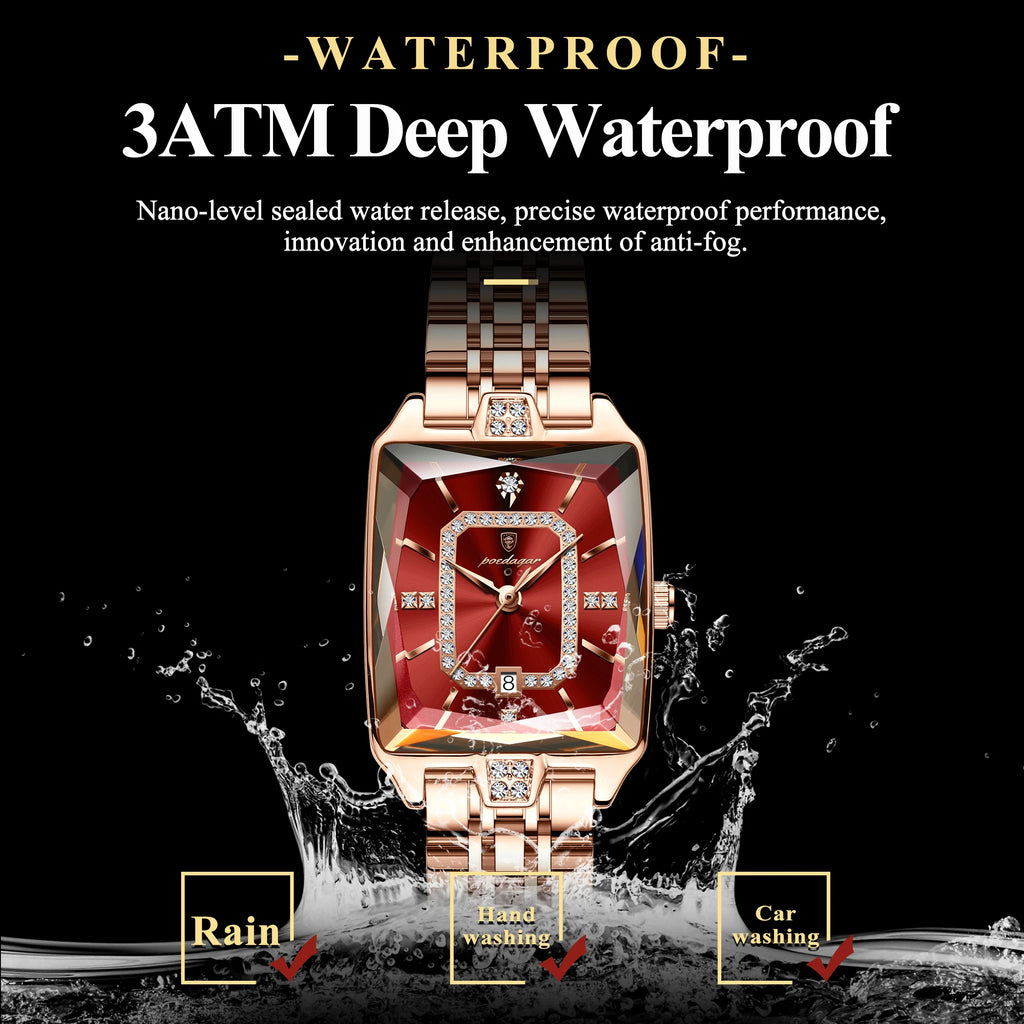 Poedagar 785 Elegant Ladies Watch Waterproof Date Women Watches Stainless Steel Rectangle Quartz Watches