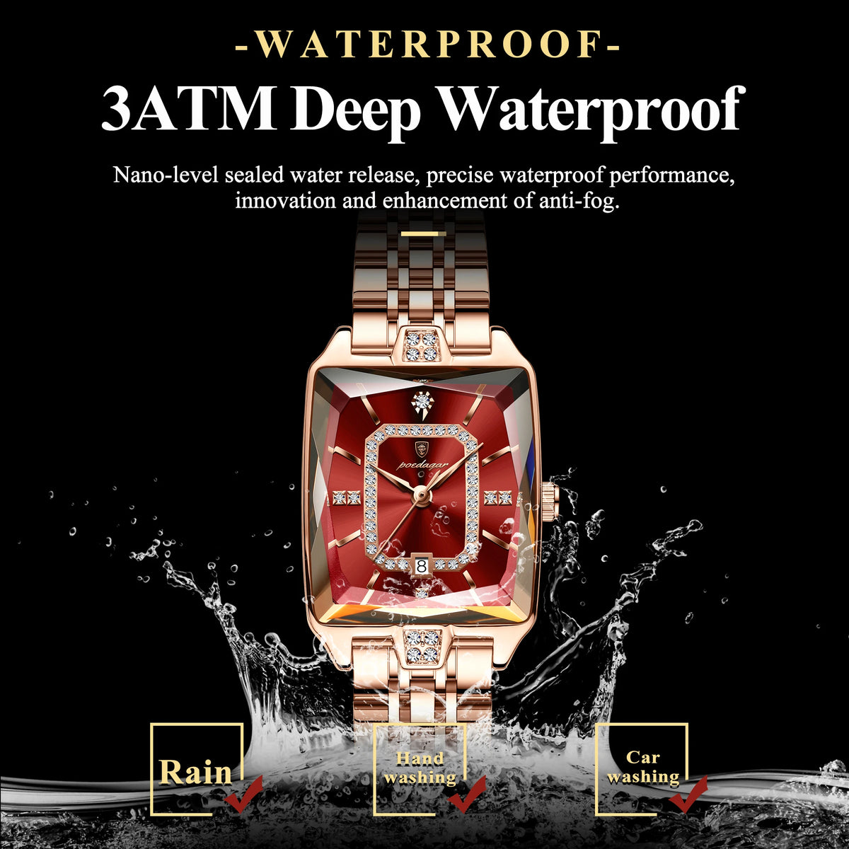 Poedagar 785 Elegant Ladies Watch Waterproof Date Women Watches Stainless Steel Rectangle Quartz Watches