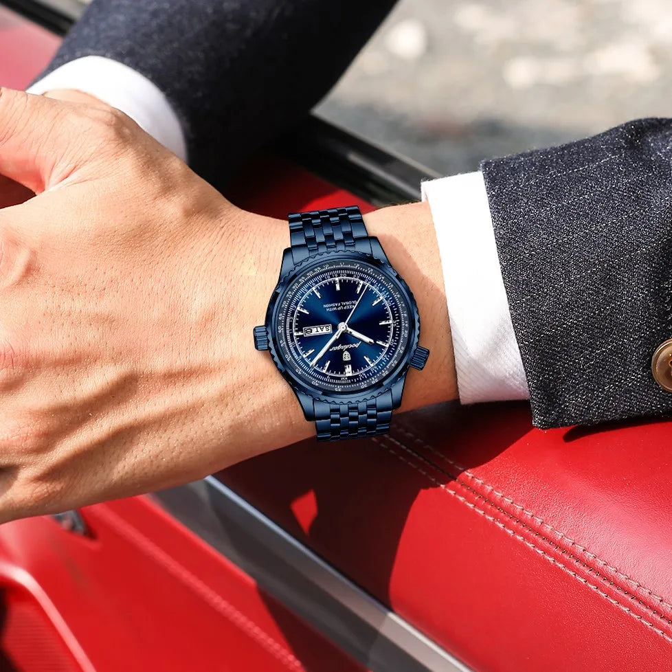 Watch for Men Luxury Poedagar 673 Business Stainless Steel Bracelet Quartz Watches Date Week Luminous Waterproof Watch for Men