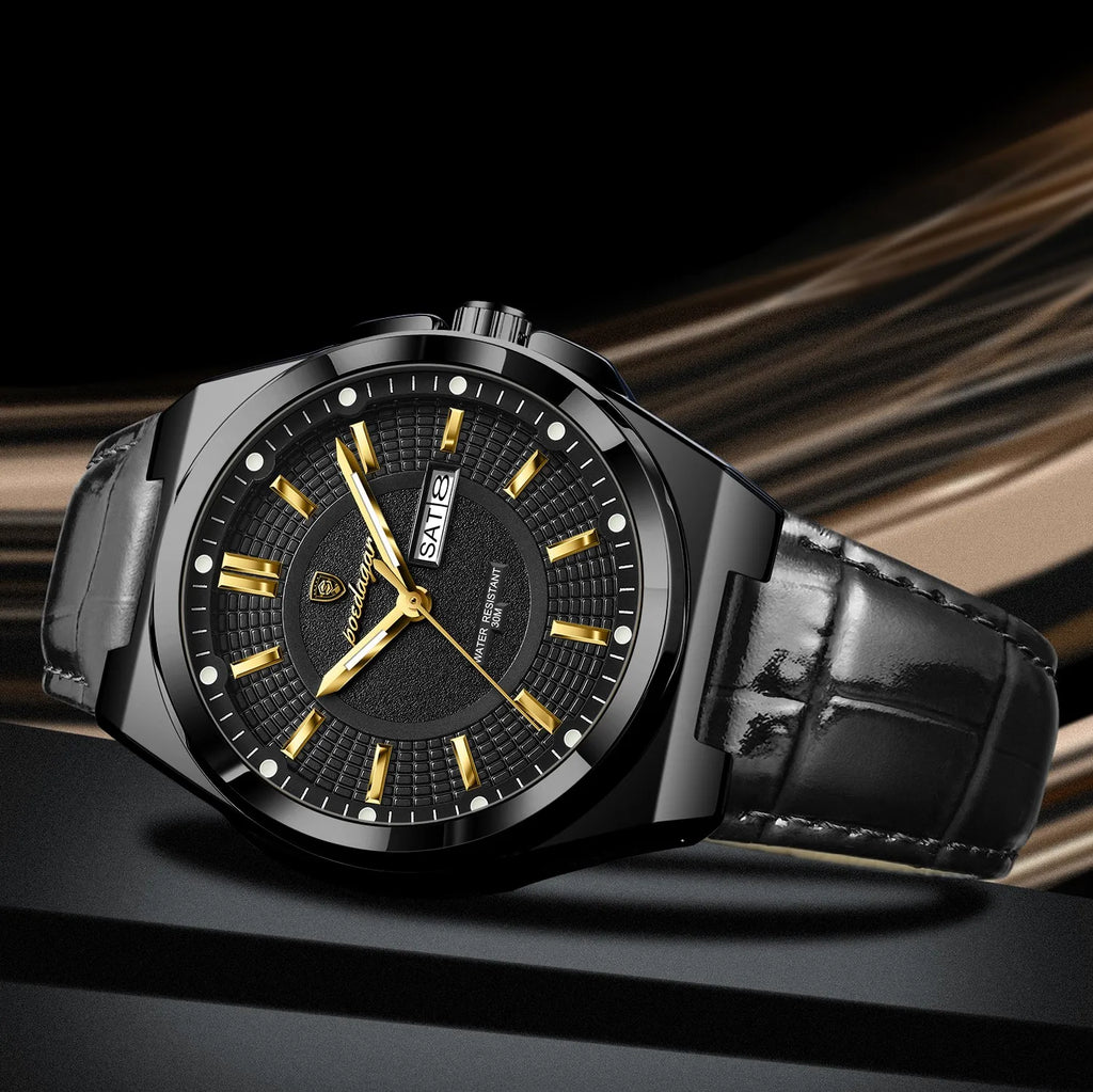 Poedagar 896 Men's Luxury Quartz Watch Sport Fashion Leather Montre Wristwatch Waterproof Luminous Calendar Week Reloj Hombre