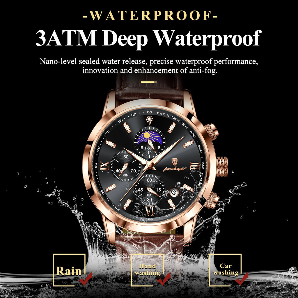 Poedagar Wholesale Business Luxury Leather Montre Waterproof Luminous Date Reloj Chronograph Quartz Men's Watch