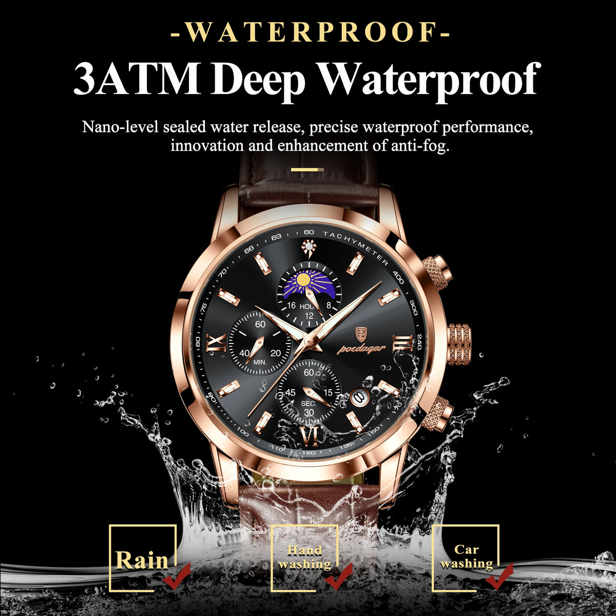 Poedagar Wholesale Business Luxury Leather Montre Waterproof Luminous Date Reloj Chronograph Quartz Men's Watch