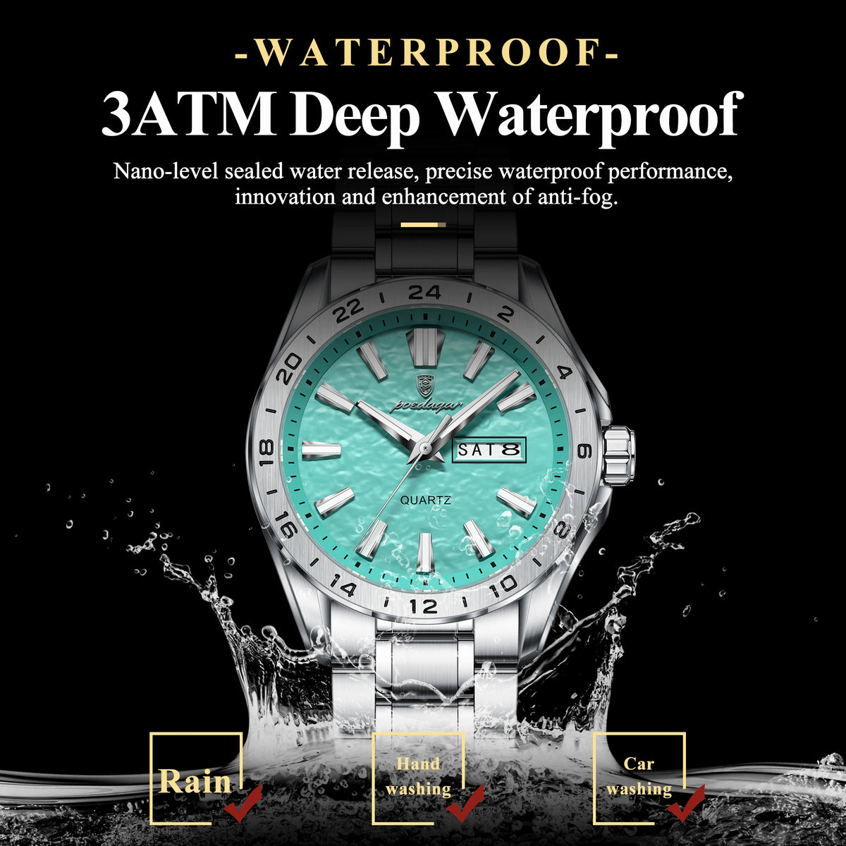 Poedagar 683 Waterproof Luminous Business Stainless Steel Strap Men's Quartz Watch with CE Certified