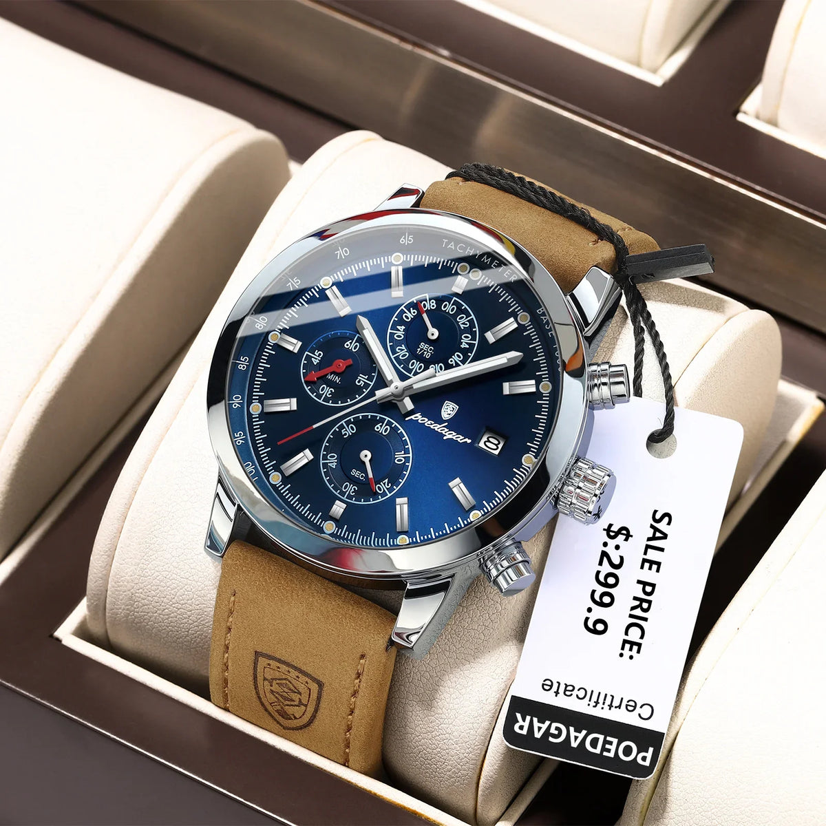 POEDAGAR Factory Wholesale Luxury Leather Quartz Watches Waterproof Luminous Wrist Chronograph Watch for Men