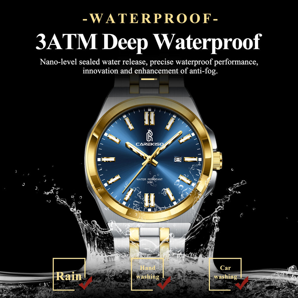 CAREKISO Original Business Waterproof Luminous Men Quartz Watches Stainless Steel Bracelet Watch for Men