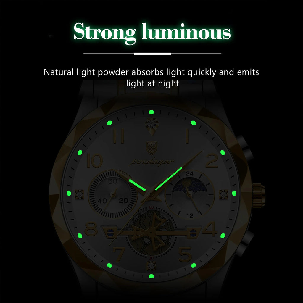 Poedagar 972 Watch for Men Luxury Fashion Chronograph 3ATM Waterproof Reloj Hombre Luminous Stainless Steel Quartz Watches