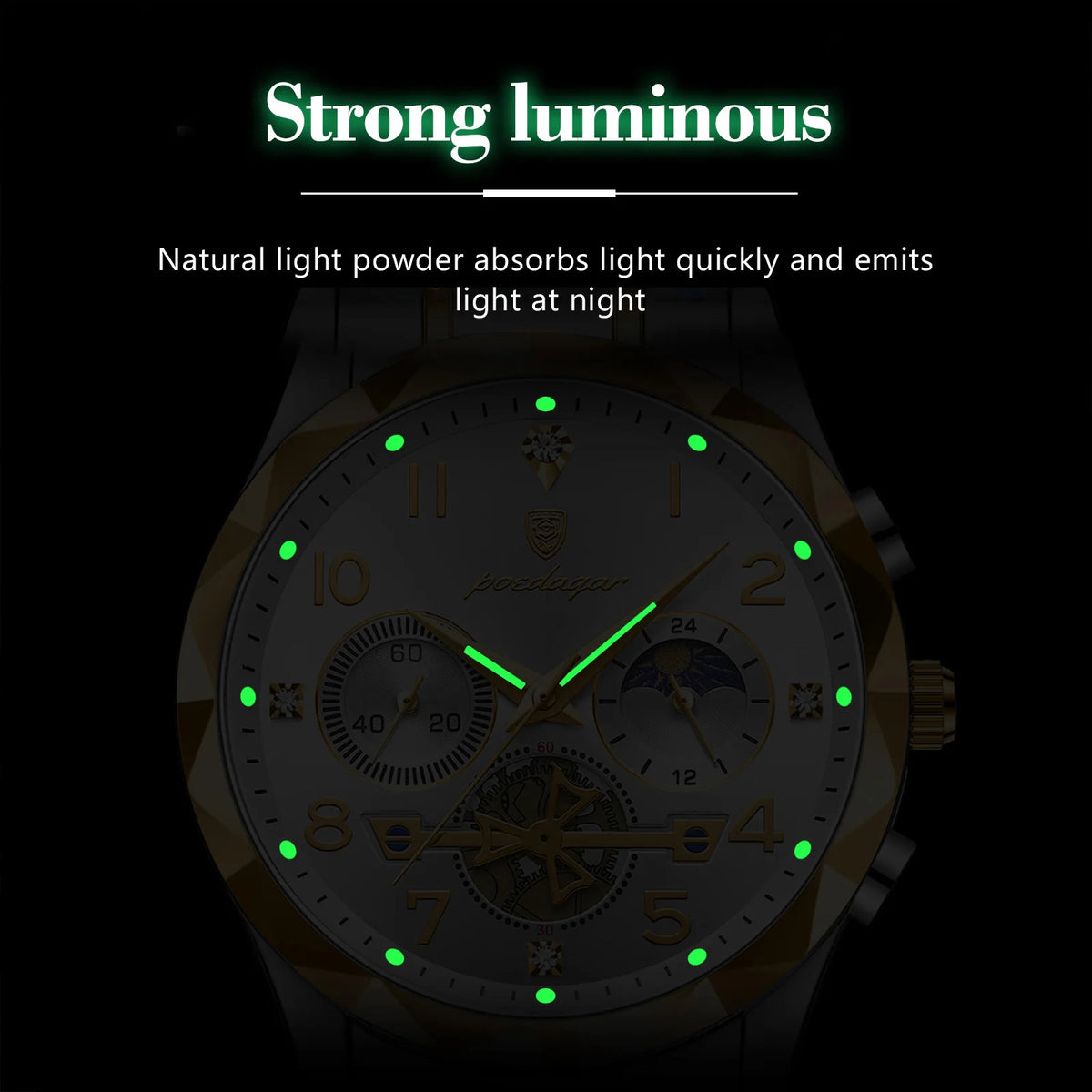 Poedagar 972 Watch for Men Luxury Fashion Chronograph 3ATM Waterproof Reloj Hombre Luminous Stainless Steel Quartz Watches