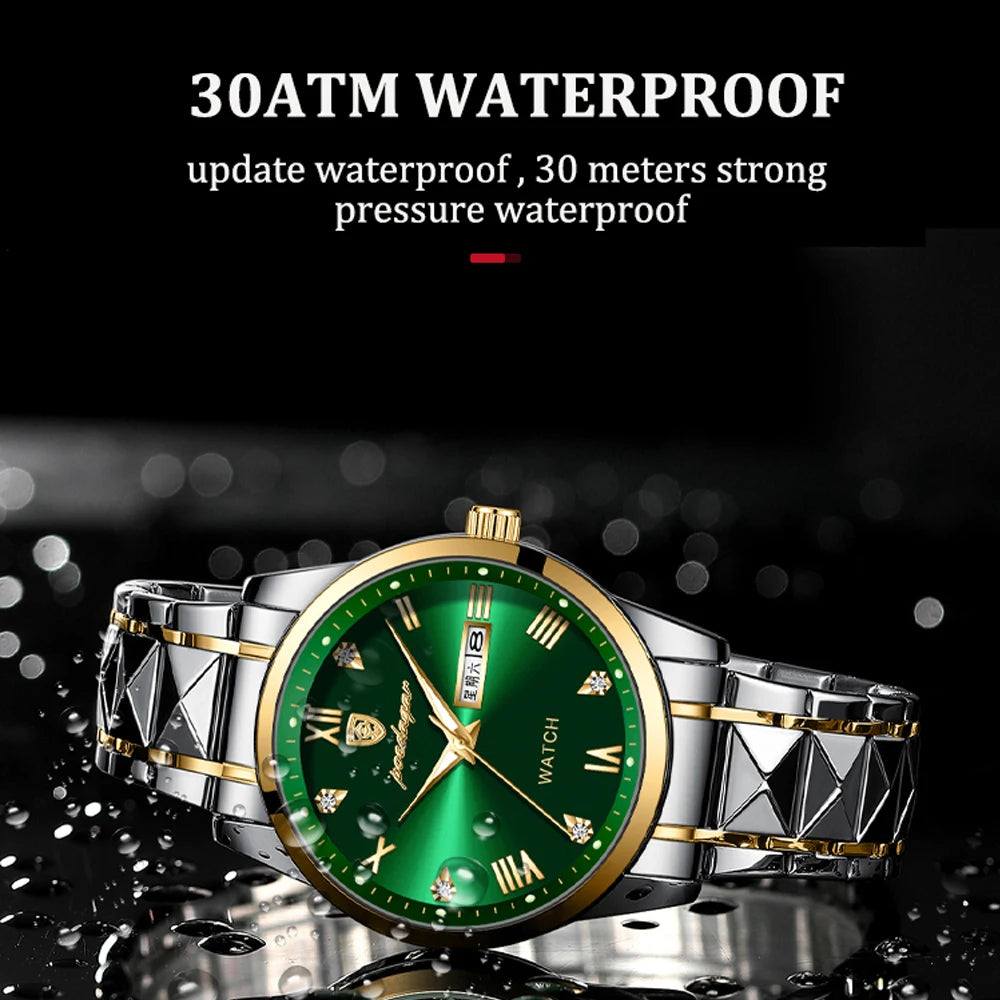 Poedagar Hot Sale Green Dial Men Watch Fashion Stainless Steel Luxury Quartz Watches Luminous Waterproof Watch for Men