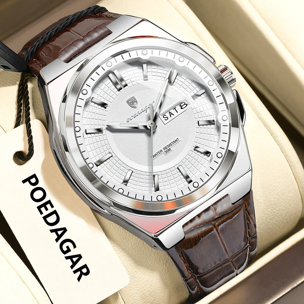 Poedagar 896 Luxury Mens Watch Casual Luminous Leather Strap Waterproof Quartz Watch for Men Factory Wholesale Montre Homme