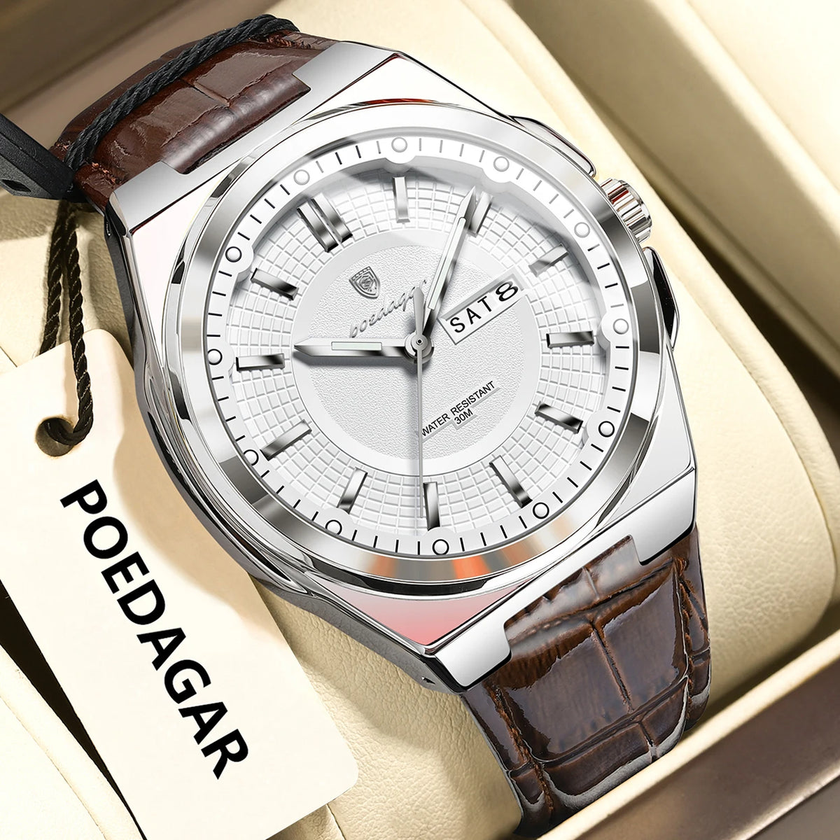 Poedagar 896 Luxury Mens Watch Casual Luminous Leather Strap Waterproof Quartz Watch for Men Factory Wholesale Montre Homme
