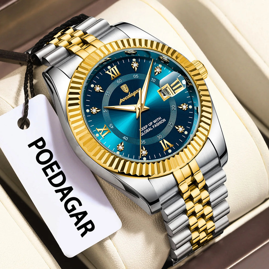 Poedagar 910 Sport Luxury Male Reloj Waterproof Luminous Date Men's Watches Stainless Steel Quartz Watch for Men