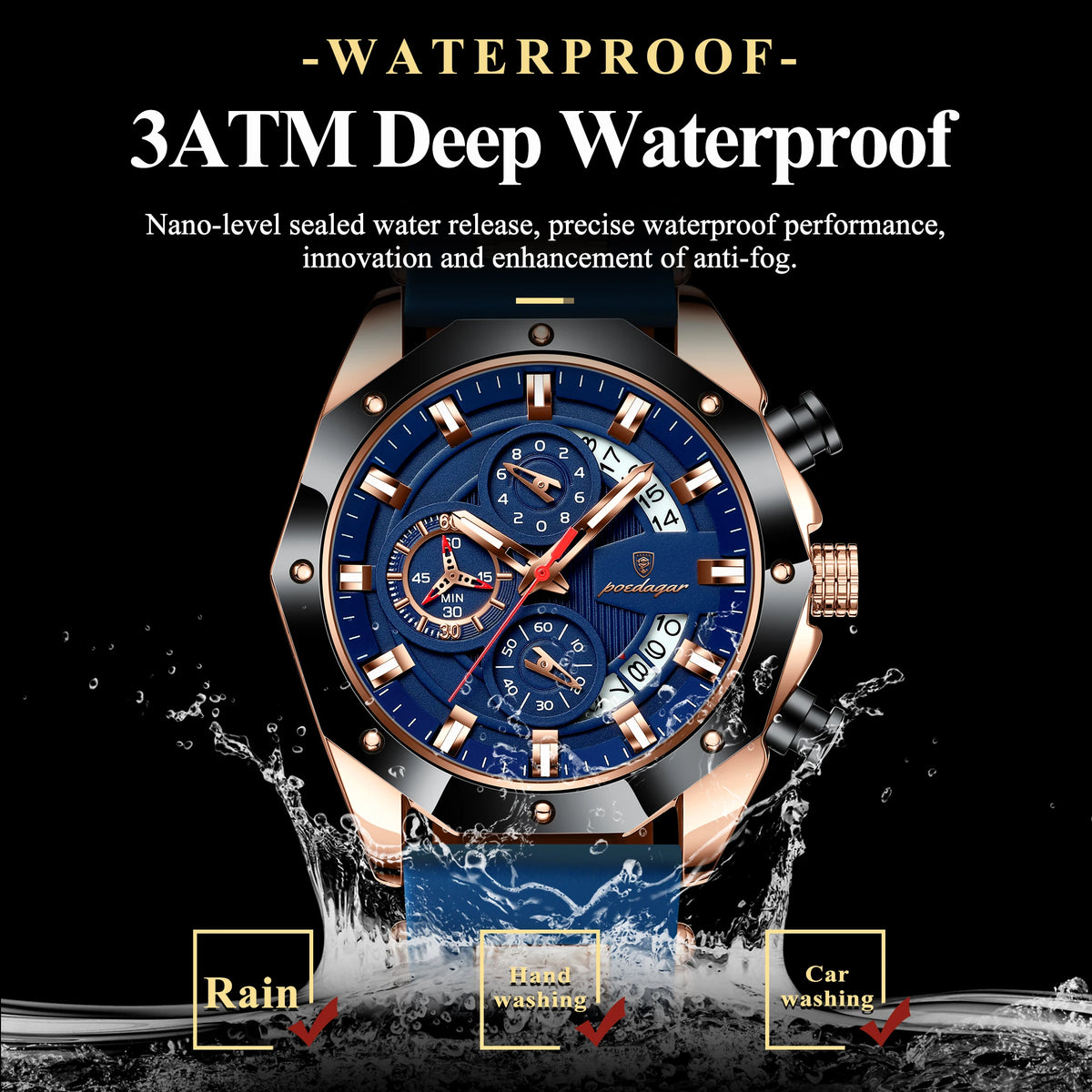 Poedagar New Arrivals Men Quartz Watches Waterproof Luminous Mens Watch Silicone Bracelet Chronograph Watch for Men