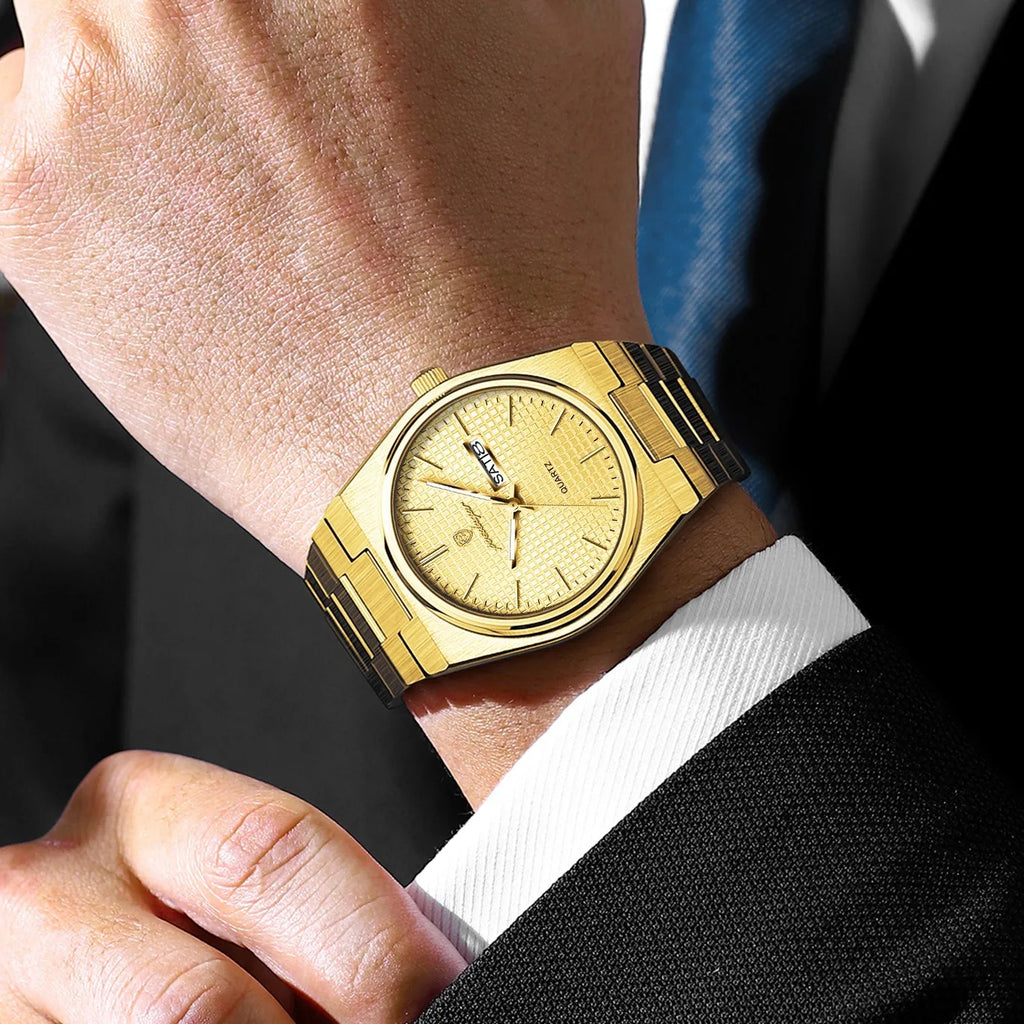 Poedagar 821 Men Watch Business Luxury Grid Dial Reloj Hombre Date Luminous Stainless Steel Quartz Watch for Men Waterproof