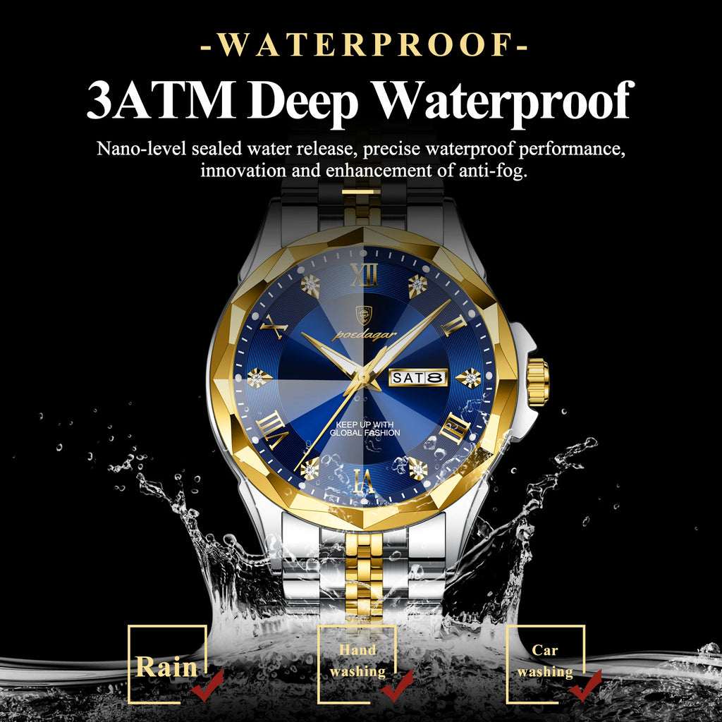 Poedagar 698 Luxury Waterproof Luminous Business Men Quartz Watches Stainless Steel Strap Calendar Watch for Men