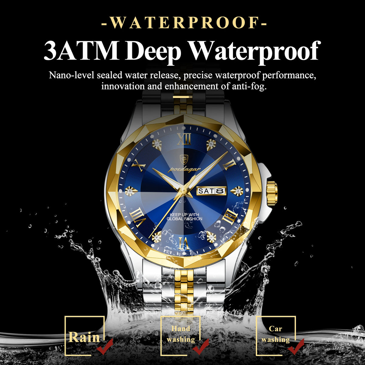 Poedagar 698 Luxury Waterproof Luminous Business Men Quartz Watches Stainless Steel Strap Calendar Watch for Men