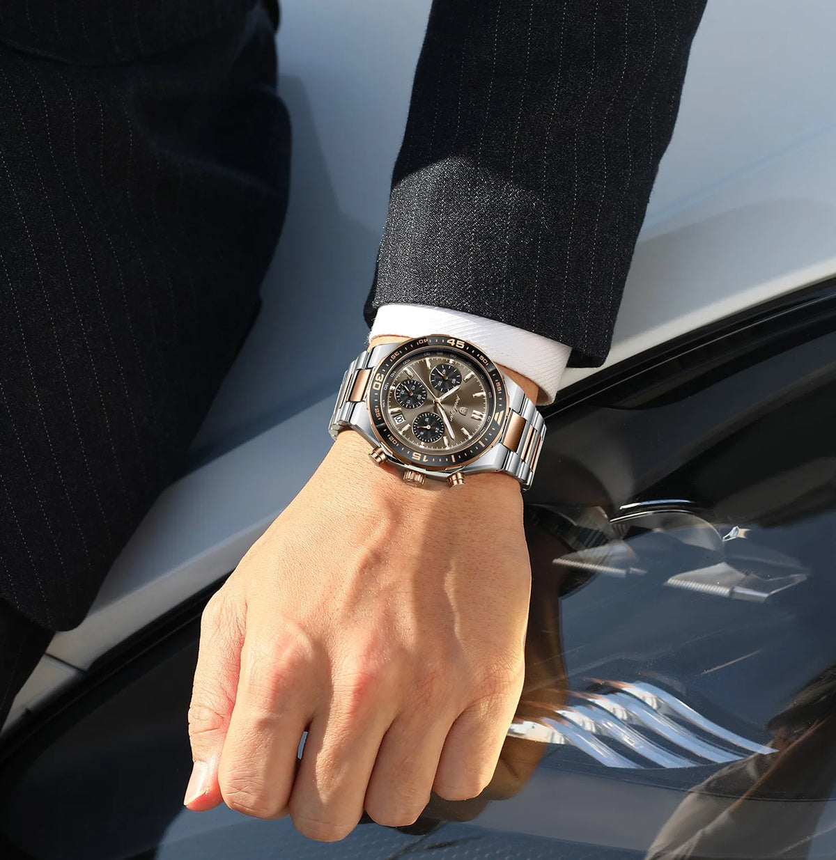 Poedagar 697 Men's Luxury Business Sport Chronograph Watch Tachymeter Luminous Date 3ATM Waterproof Steel Factory Wholesale