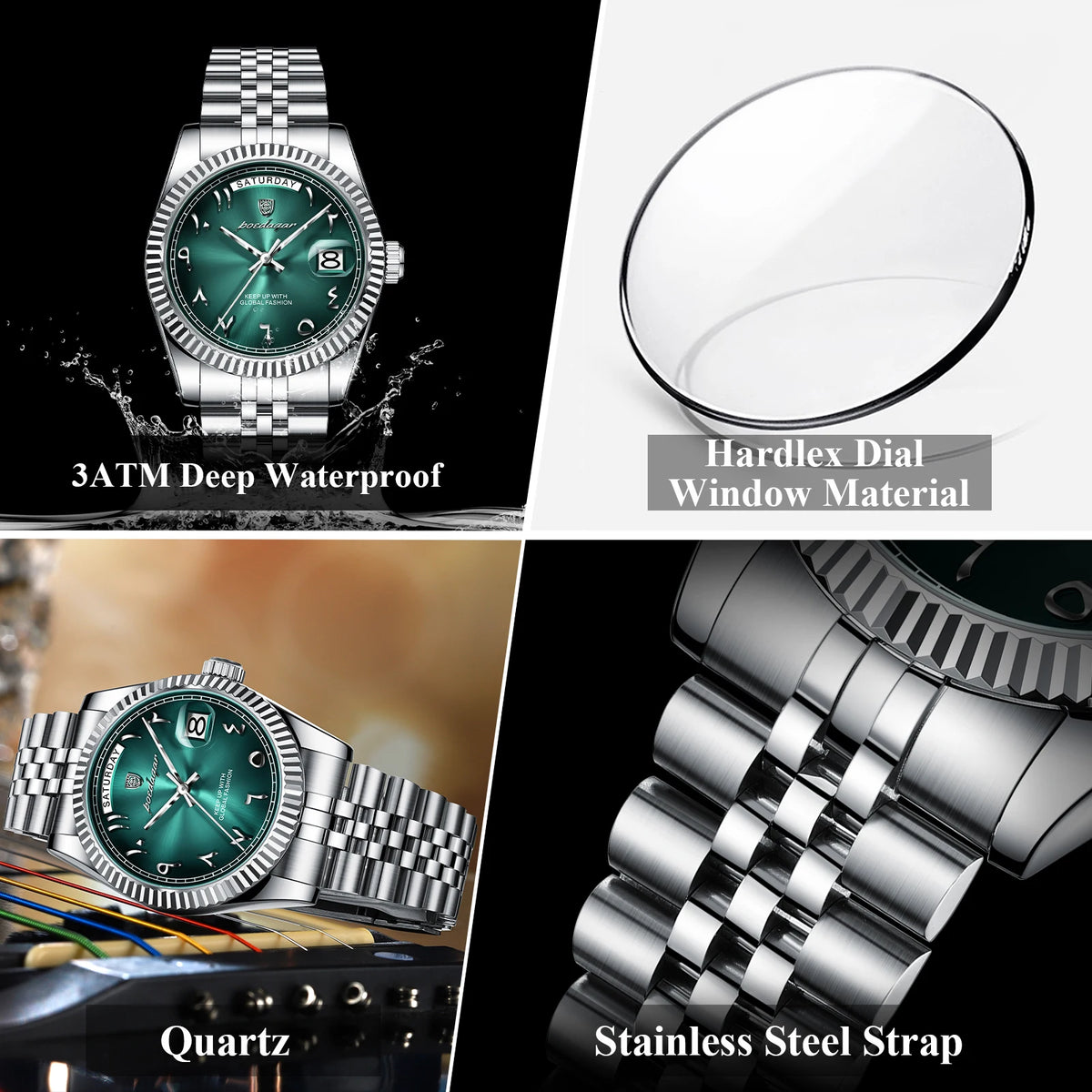 Poedagar 845 Arabic Case Stainless Steel Bracelet Waterproof Luxury Men Business Quartz Watches
