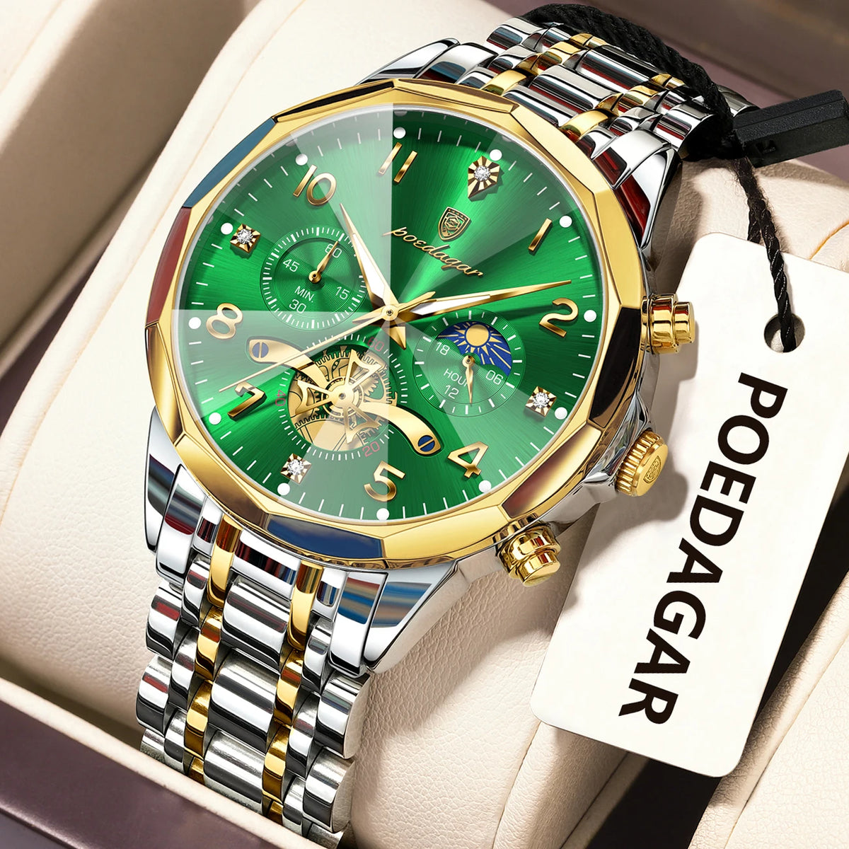 Poedagar 939 Men's Luxury Stainless Steel Chronograph Quartz Watch Waterproof Luminous Watch for Men